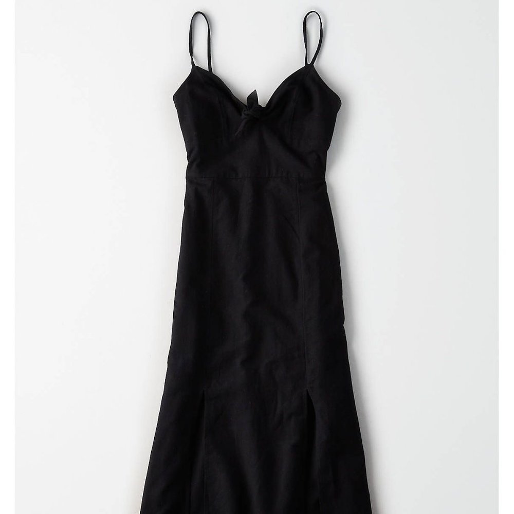 American Eagle Outfitters AE Tie Front Midi Dress Black 8